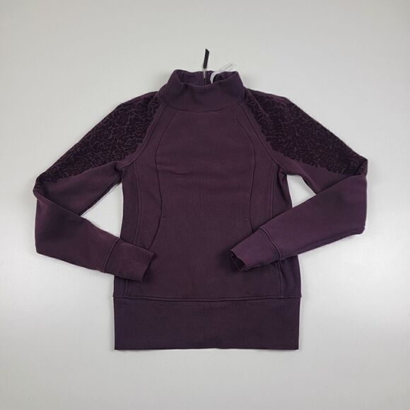 Lululemon Sweatshirt Womens Sz 4 Red Purple Zip Pullover Collared Velour Flowers - Picture 1 of 10